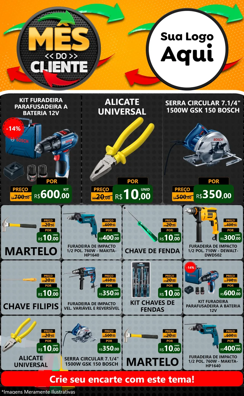 Modelo de Encarte para Encarte Grande com o tema Mês do Cliente para Maquinas e Ferramentas