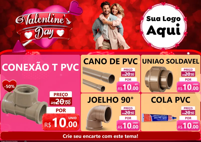 Modelo de Encarte para Encarte A4 Horizontal com o tema Valentine's Day para Tubos e conexões