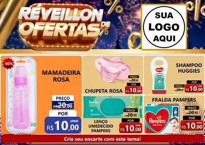 Modelo de Encarte para Encarte A4 Horizontal com o tema Réveillon de Ofertas para Bebês