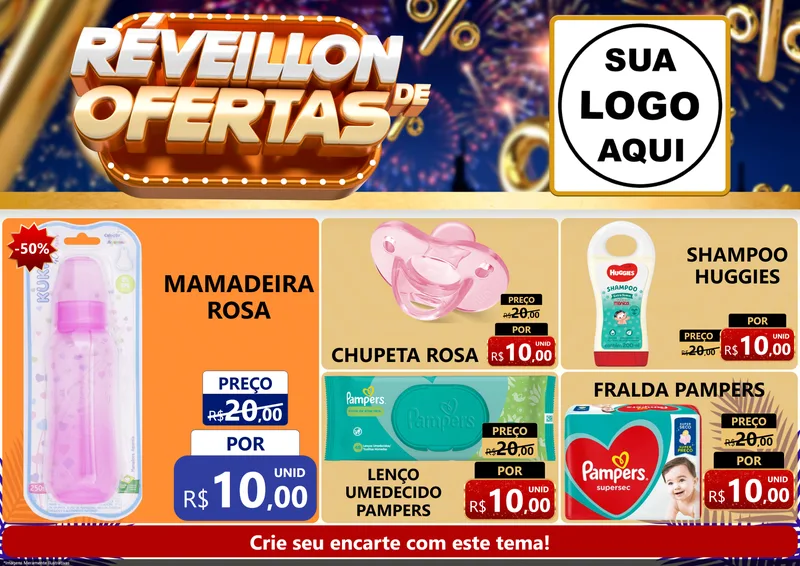 Modelo de Encarte para Encarte A4 Horizontal com o tema Réveillon de Ofertas para Bebês