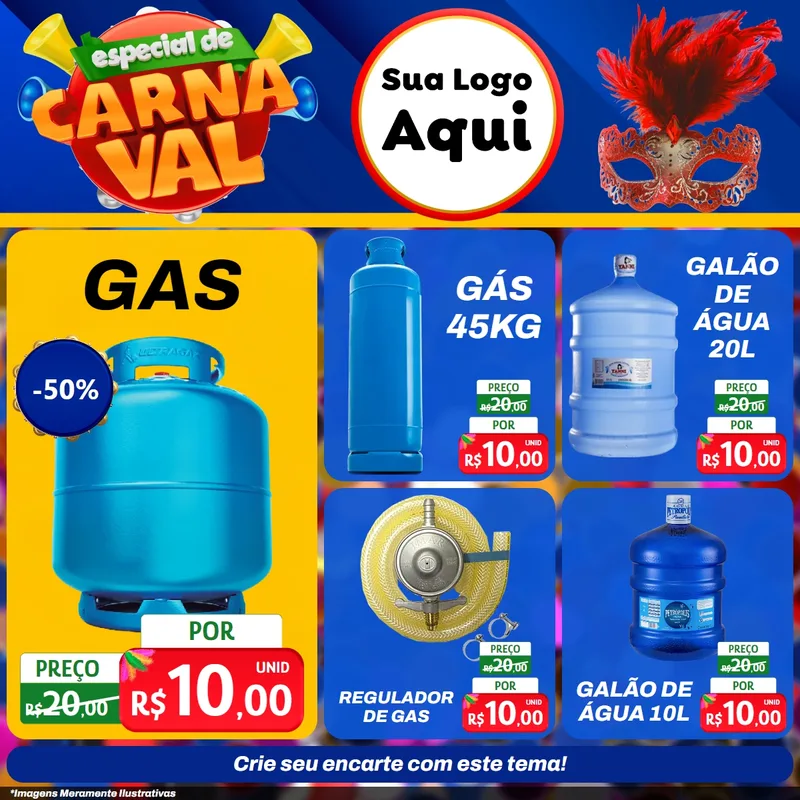 Modelo de Rede Social para Feed Facebook com o tema Especial de Carnaval para Água e gás