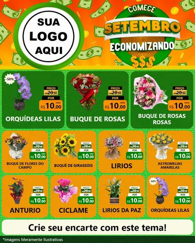 Modelo de Rede Social para Feed Instagram com o tema Comece Setembro Economizando para Floricultura e jardim