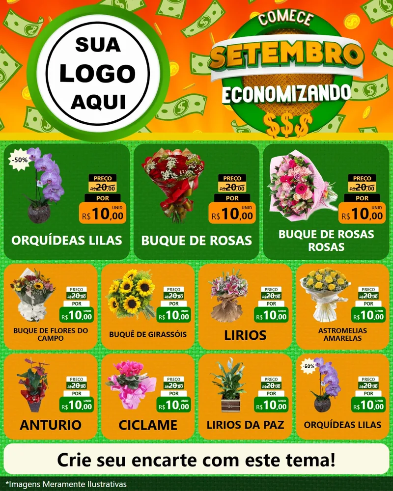 Modelo de Rede Social para Feed Instagram com o tema Comece Setembro Economizando para Floricultura e jardim