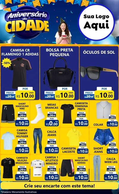 Modelo de Encarte para Encarte Grande com o tema Aniversário da Cidade para Roupas e acessórios