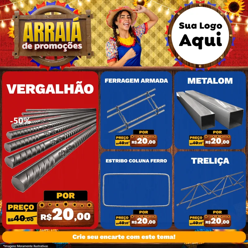 Modelo de Rede Social para Feed Facebook com o tema Arraiá de Promoções para Ferragens