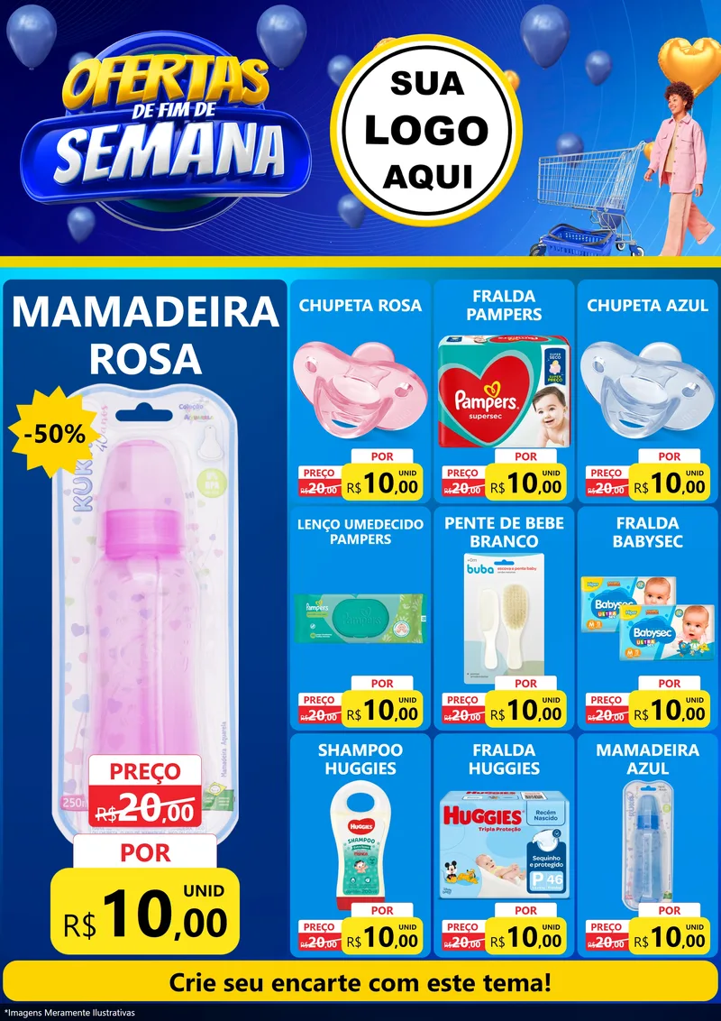 Modelo de Encarte para Encarte A4 Vertical com o tema Ofertas de Fim de Semana para Bebês