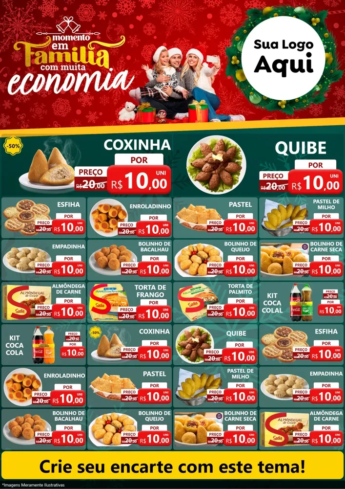 Modelo de Encarte para Encarte A4 Vertical com o tema Momento em Família (Natal) para Salgadaria