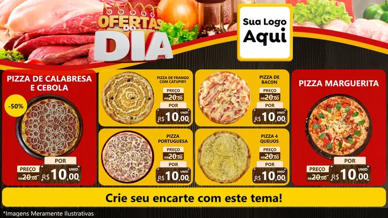 Modelo de TV para TV Horizontal com o tema Ofertas do Dia para Pizzaria