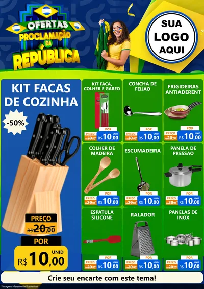 Modelo de Encarte para Encarte A4 Vertical com o tema Ofertas Proclamação da República para Utilidades Domésticas