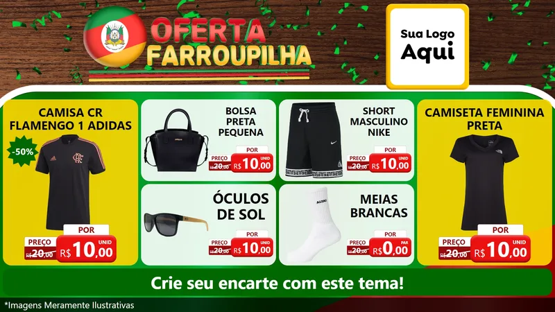 Modelo de TV para TV Horizontal com o tema Oferta Farroupilha para Roupas e acessórios