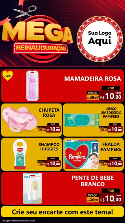 Modelo de TV para TV Vertical com o tema Mega Reinauguração para Bebês
