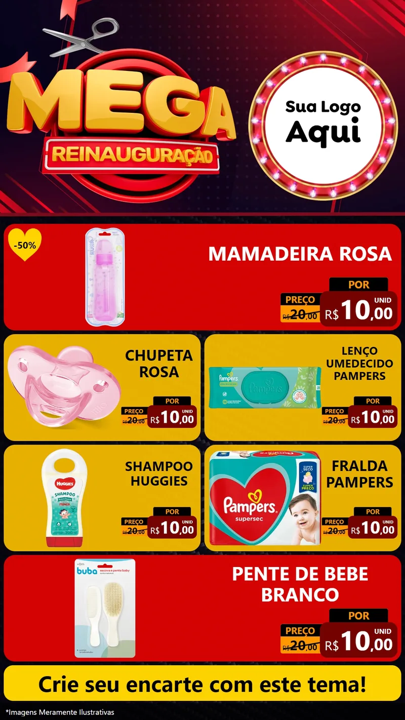 Modelo de TV para TV Vertical com o tema Mega Reinauguração para Bebês