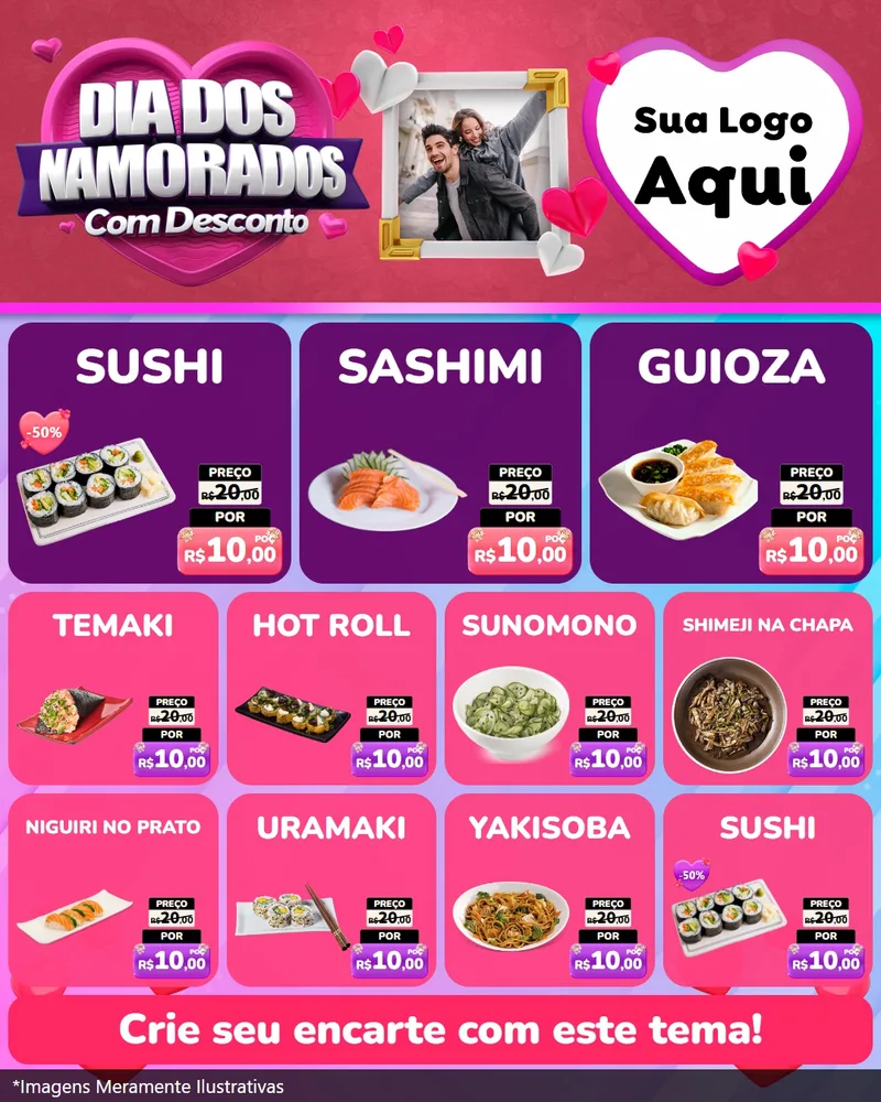Modelo de Rede Social para Feed Instagram com o tema Dia Dos Namorados Com Desconto para Comida japonesa