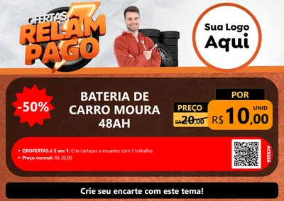 Modelo de Cartaz para Cartaz A4 Horizontal com o tema Ofertas Relâmpago - Moto / Auto para Baterias Elétricas