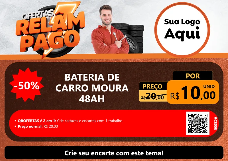 Modelo de Cartaz para Cartaz A4 Horizontal com o tema Ofertas Relâmpago - Moto / Auto para Baterias Elétricas