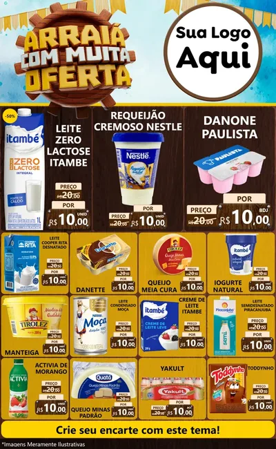 Modelo de Encarte para Encarte Grande com o tema Ofertas de São João - Junina para Frios e Laticínios