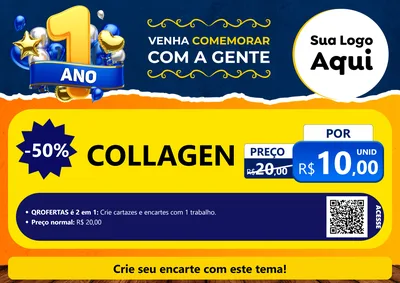 Modelo de Cartaz para Cartaz A4 Horizontal com o tema Um Ano de Aniversário para Suplementos alimentares