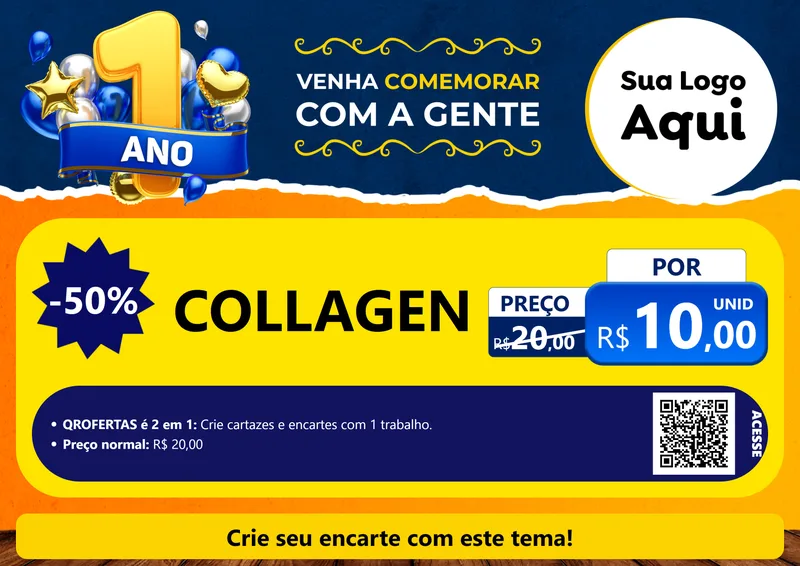 Modelo de Cartaz para Cartaz A4 Horizontal com o tema Um Ano de Aniversário para Suplementos alimentares