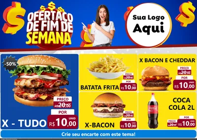 Modelo de Encarte para Encarte A4 Horizontal com o tema Ofertaço de Fim de Semana para Hamburgueria