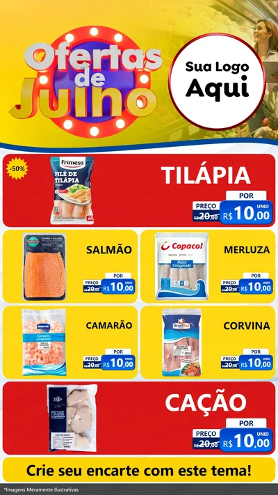 Modelo de TV para TV Vertical com o tema Ofertas de Julho para Peixaria