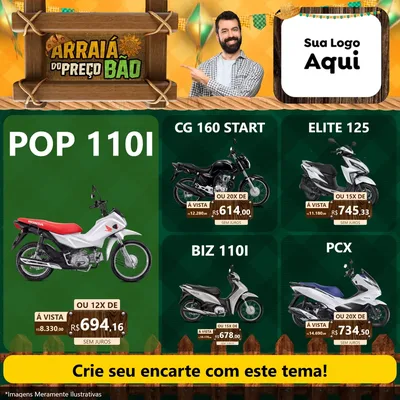Modelo de Rede Social para Feed Facebook com o tema Arraiá do preço bão para Concessionaria de Motos