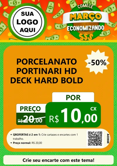 Modelo de Cartaz para Cartaz A4 Vertical com o tema Comece Março Economizando para Pisos e revestimentos