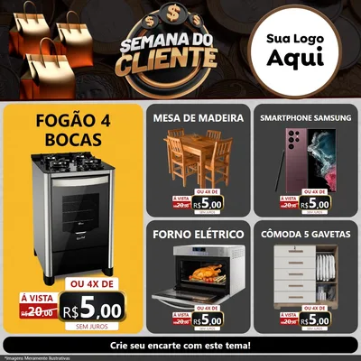Modelo de Rede Social para Feed Facebook com o tema Semana do Cliente para Móveis e Eletro