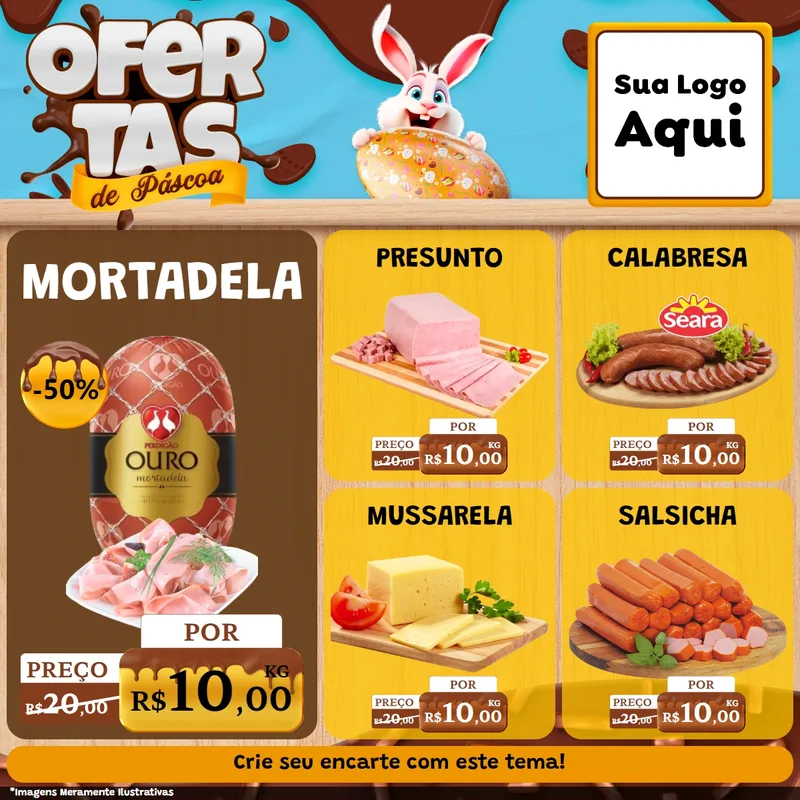 Modelo de Rede Social para Feed Facebook com o tema Ofertas de Páscoa para Frios e Laticínios