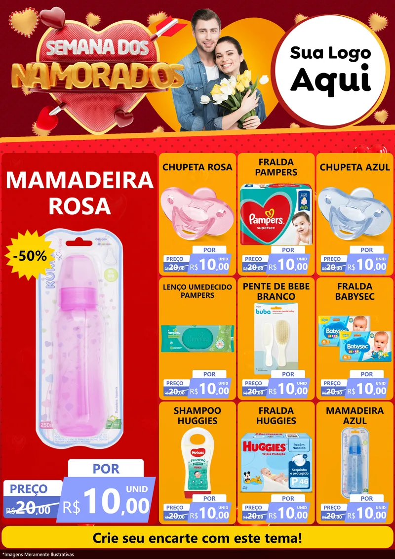 Modelo de Encarte para Encarte A4 Vertical com o tema Semana dos Namorados para Bebês