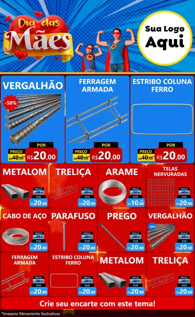 Modelo de Encarte para Encarte Grande com o tema Dia das Mães para Ferragens