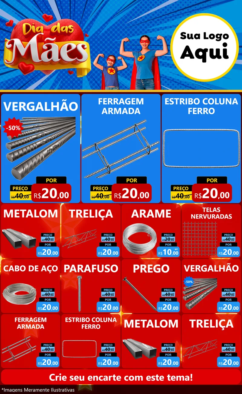 Modelo de Encarte para Encarte Grande com o tema Dia das Mães para Ferragens