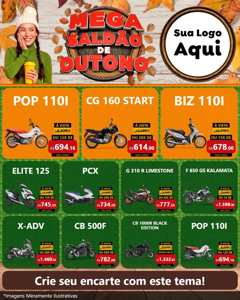 Modelo de Rede Social para Feed Instagram com o tema Mega Saldão de Outono para Concessionaria de Motos