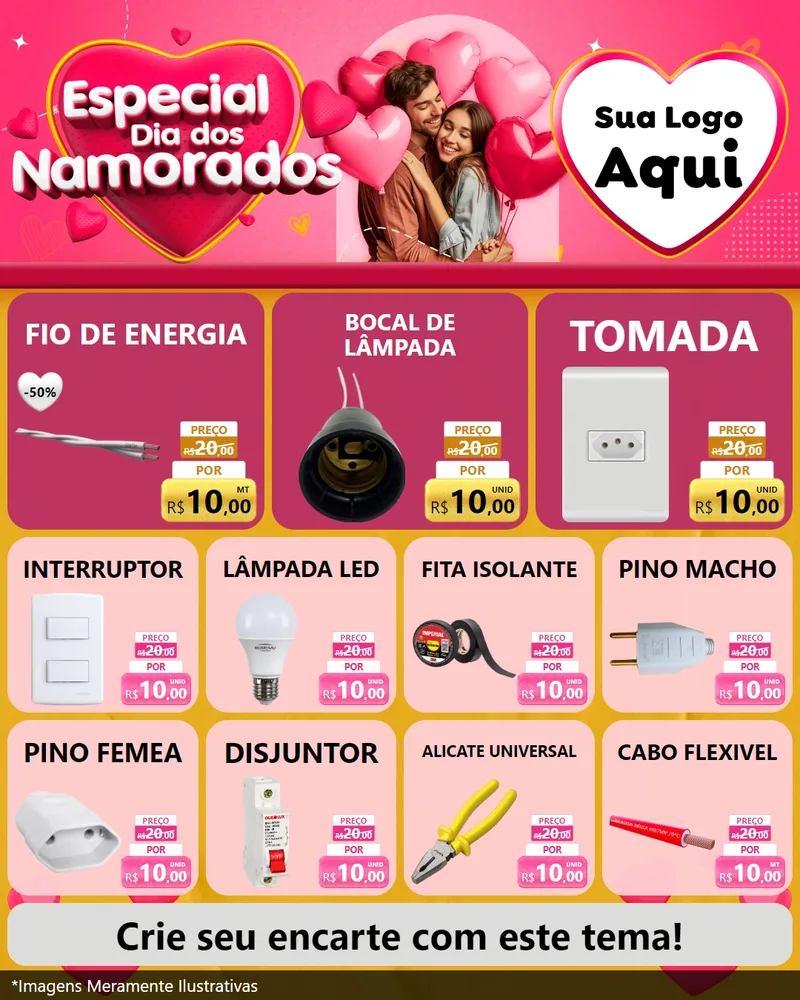 Modelo de Rede Social para Feed Instagram com o tema Especial Dia dos Namorados para Materiais Elétricos
