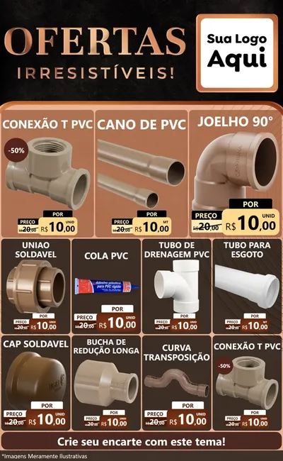 Modelo de Encarte para Encarte Grande com o tema Ofertas Irresistíveis! para Tubos e conexões