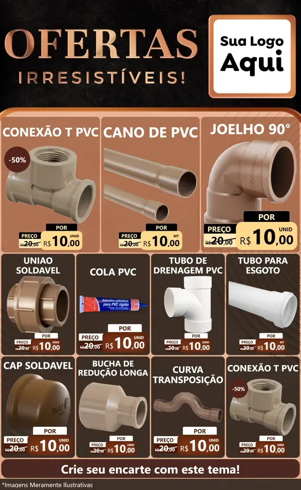 Modelo de Encarte para Encarte Grande com o tema Ofertas Irresistíveis! para Tubos e conexões