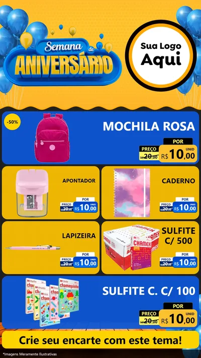 Modelo de TV para TV Vertical com o tema Semana de Aniversário para Papelaria