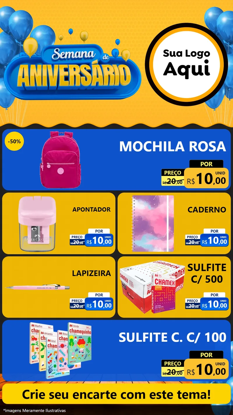 Modelo de TV para TV Vertical com o tema Semana de Aniversário para Papelaria