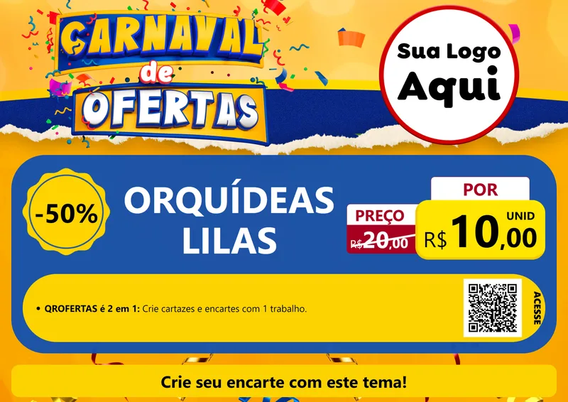 Modelo de Cartaz para Cartaz A4 Horizontal com o tema Carnaval de Ofertas para Floricultura e jardim