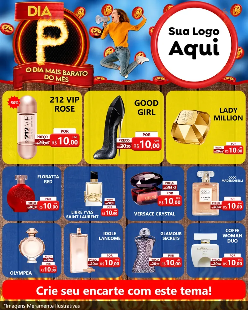 Modelo de Rede Social para Feed Instagram com o tema Dia P - O Dia Mais Barato Do Mês para Perfumes