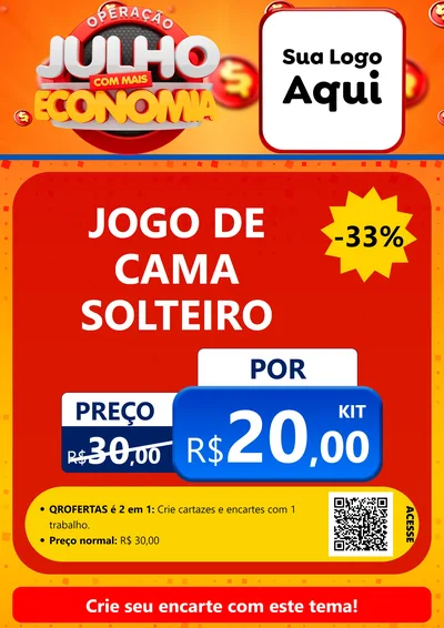 Modelo de Cartaz para Cartaz A4 Vertical com o tema Operação Julho Com Mais Economia para Cama, Mesa e Banho