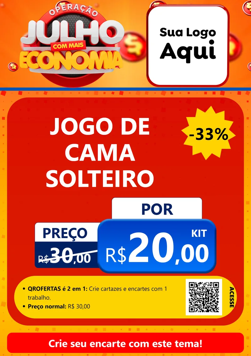 Modelo de Cartaz para Cartaz A4 Vertical com o tema Operação Julho Com Mais Economia para Cama, Mesa e Banho
