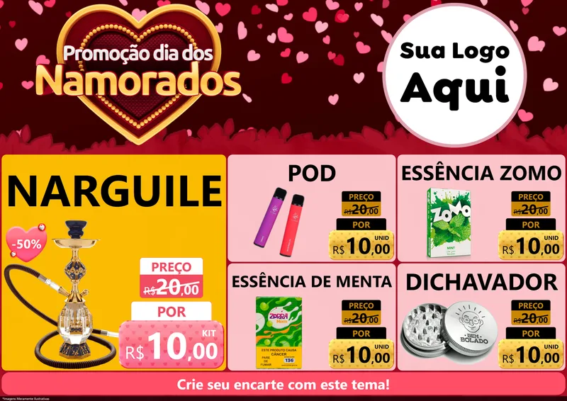 Modelo de Encarte para Encarte A4 Horizontal com o tema Promoção Dia Dos Namorados para Tabacaria