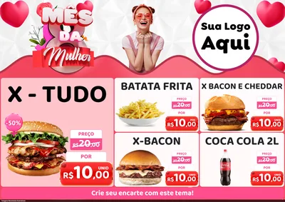 Modelo de Encarte para Encarte A4 Horizontal com o tema Mês da Mulher para Hamburgueria