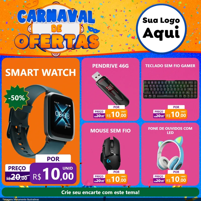 Modelo de Rede Social para Feed Facebook com o tema Carnaval de Ofertas para Informática