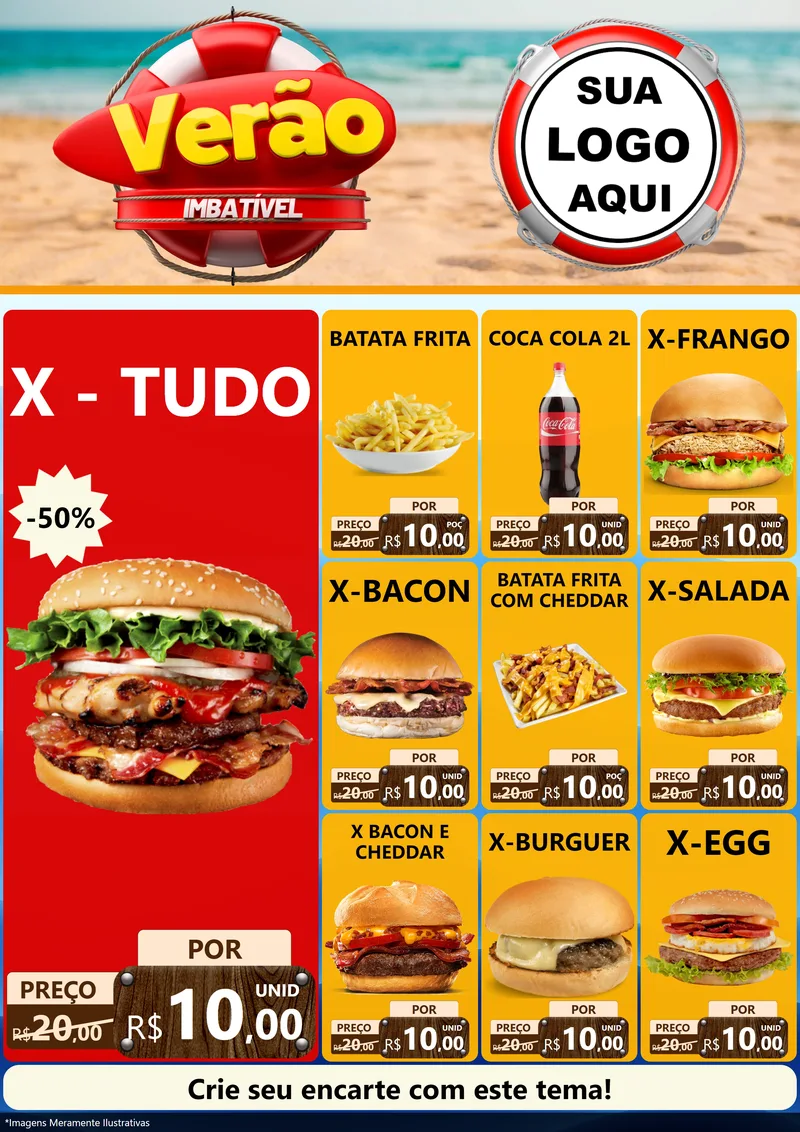 Modelo de Encarte para Encarte A4 Vertical com o tema Verão Imbatível para Hamburgueria