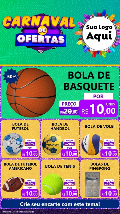 Modelo de Rede Social para Stories com o tema Carnaval de Ofertas para Artigos Esportivos