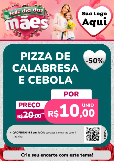 Modelo de Cartaz para Cartaz A4 Vertical com o tema Feliz Dia das Mães para Pizzaria