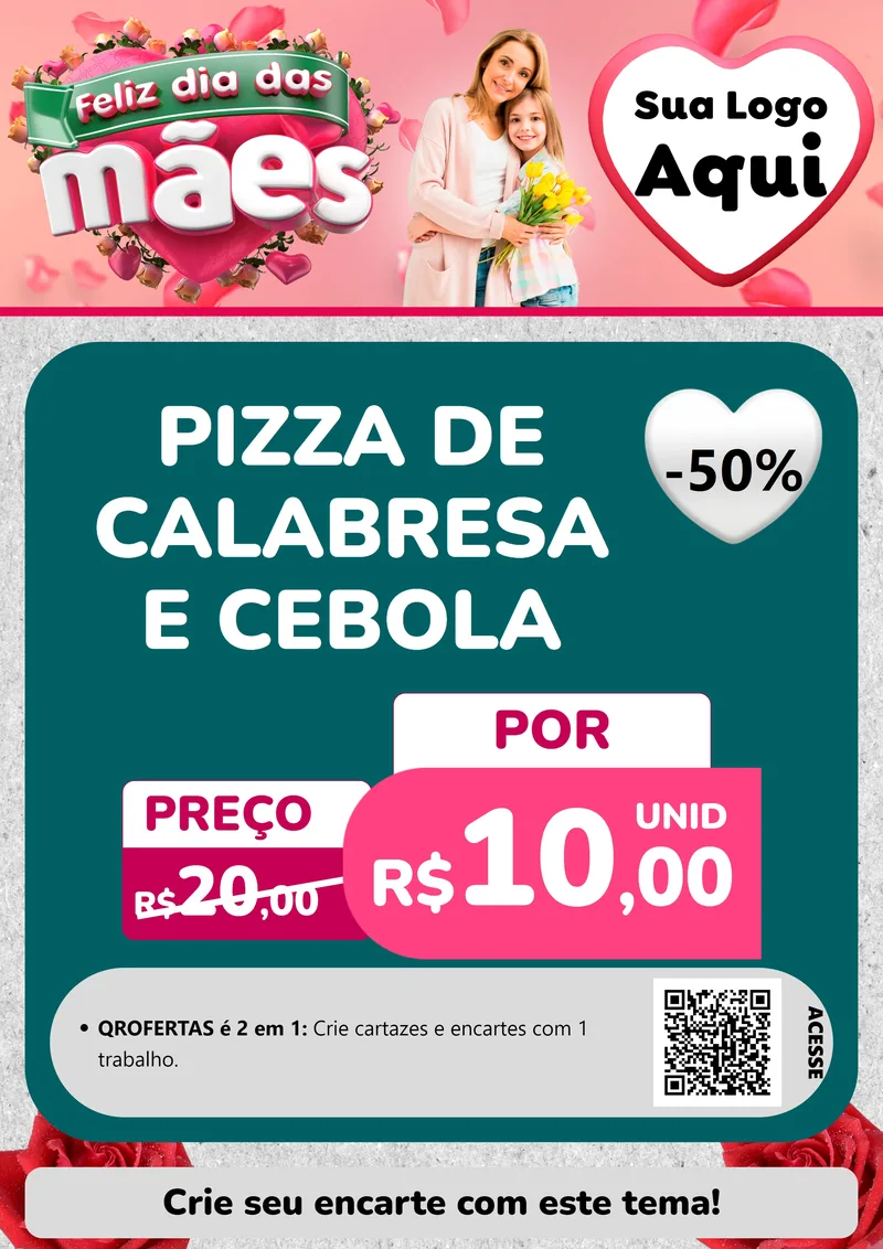 Modelo de Cartaz para Cartaz A4 Vertical com o tema Feliz Dia das Mães para Pizzaria