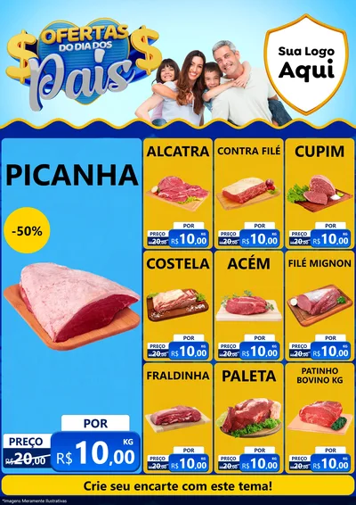 Modelo de Encarte para Encarte A4 Vertical com o tema Ofertas do Dia dos Pais para Açougue