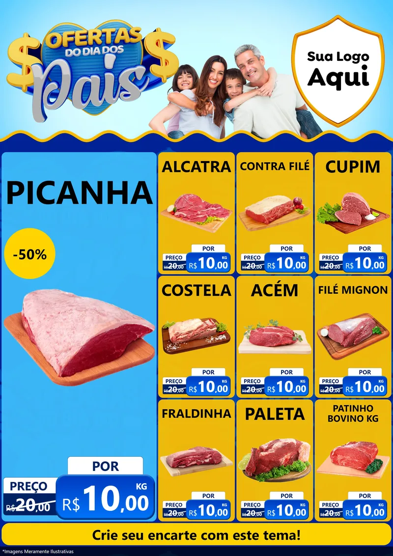 Modelo de Encarte para Encarte A4 Vertical com o tema Ofertas do Dia dos Pais para Açougue